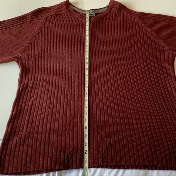 Vintage 80s Blue Ink Maroon Ribbed V-Neck Sweater - Picture 9 of 12